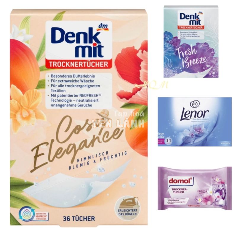 GIẤY/KHĂN THƠM QUẦN ÁO DENKMIT/LENOR/DOMOL(TROCKER-TUCHER) – 25- 34 -36 TỜ, HÀNG NỘI ĐỊA ĐỨC