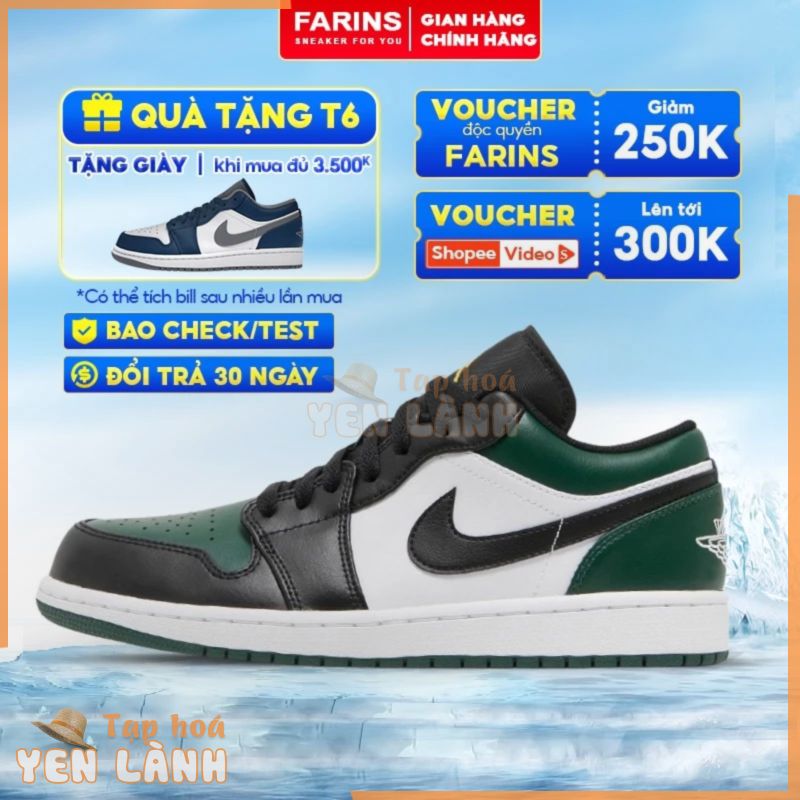 Giày Thể Thao Air Jordan 1 Low Green Toe 553558-371 Auth Cho Nam Nữ, Jordan 1 Low Real Fullbox Farins Store