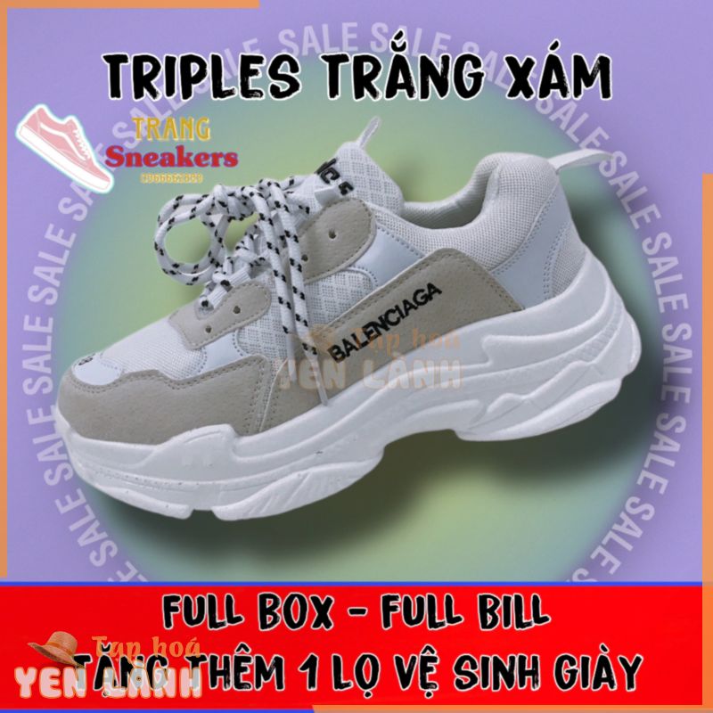 FULL BOX, BILL + TẶNG THÊM LỌ VỆ SINH GIÀY – Giày thể thao nam nữ balen triple s Trắng xám, size 36-43. T4  .