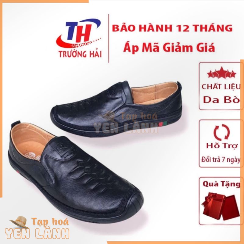 Giày mọi , giày lười nam da bò thật chính hãng Trường Hải màu đen GM330