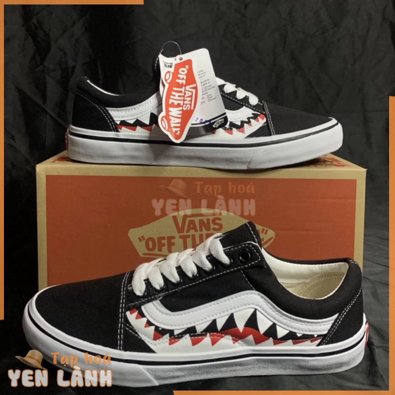 Giày Vans Old Skool Cá mập bape đen trắng full box cao cấp