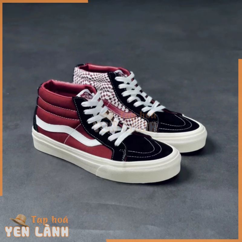 Giày Thể Thao VANS SK8-Mid Classic Mid-Top Kẻ Sọc Đỏ Tía Thời Trang Unisex-1983