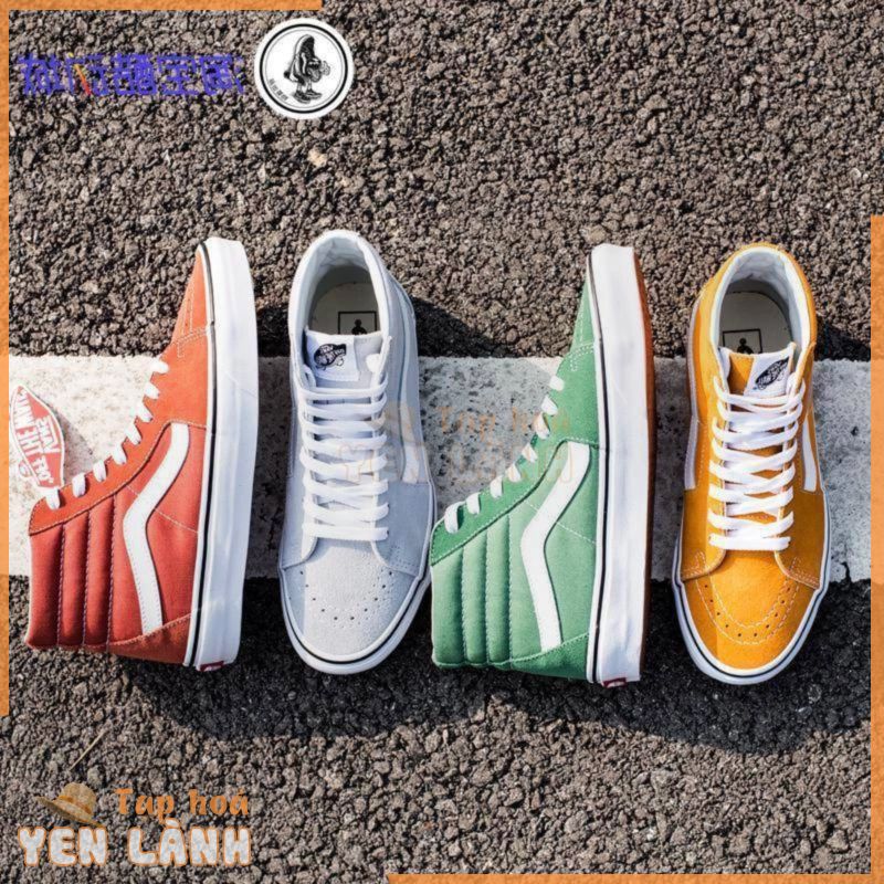 VANS Sk8 Hi giày cổ điển màu cam cam vàng cỏ xanh xám giày cao gót nam và nữ cao cấp VN0A38GEUKU