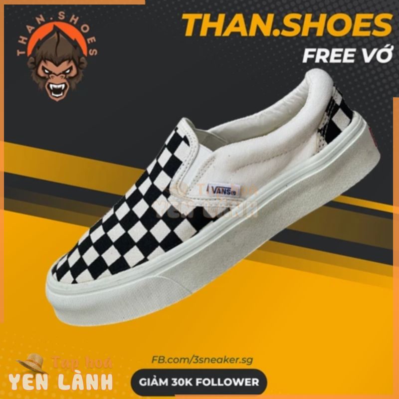 Giày Vans Classic Slip On Checkerboard, Vans Caro Không Dây – Than.Shoes