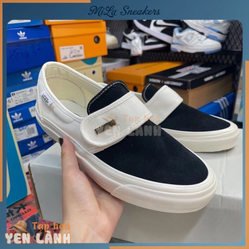 Giày Vans Slip On Strap Fear Of God Black White, Giày Vans F.O.G Đen Trắng Thể Thao Năng Động