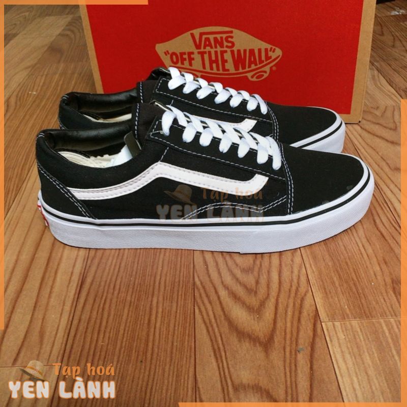 Giày Vans sneaker nam nữ, Giày thể thao bata       cổ ngắn dáng đen kẻ trắng nhung nỉ cao cấp đế đúc chắc chắn(