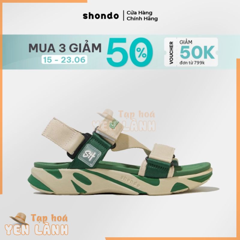 Giày Sandal Nam Nữ Shondo Êm Chân, Bền F8 Be Xanh Rêu Ver.2 F8M2424