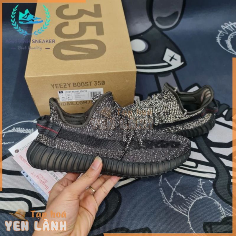 Giày thể thao nữ yeezy 350 v2 màu đen phản quang đế boost êm nhẹ sneaker yz350v2 black static