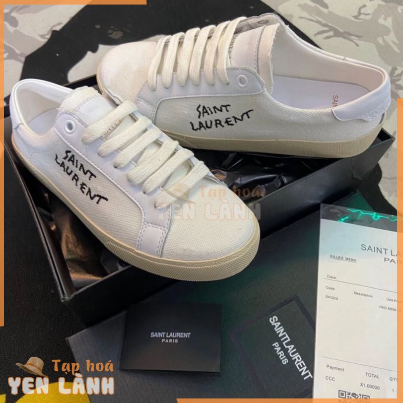 (ẢNH THẬT + HÀNG SẴN) GIÀY YSL Saint Laurent thể thao Classic, Giày thể thao YSL màu kem chất lượng cao