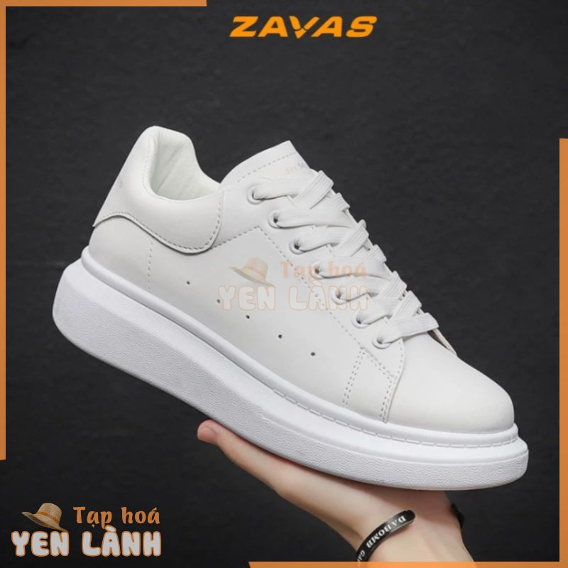 Giày sneaker nam ZAVAS tăng chiều cao lên 4cm màu trắng bằng da PU giữ form tốt đi chơi đi làm – S387