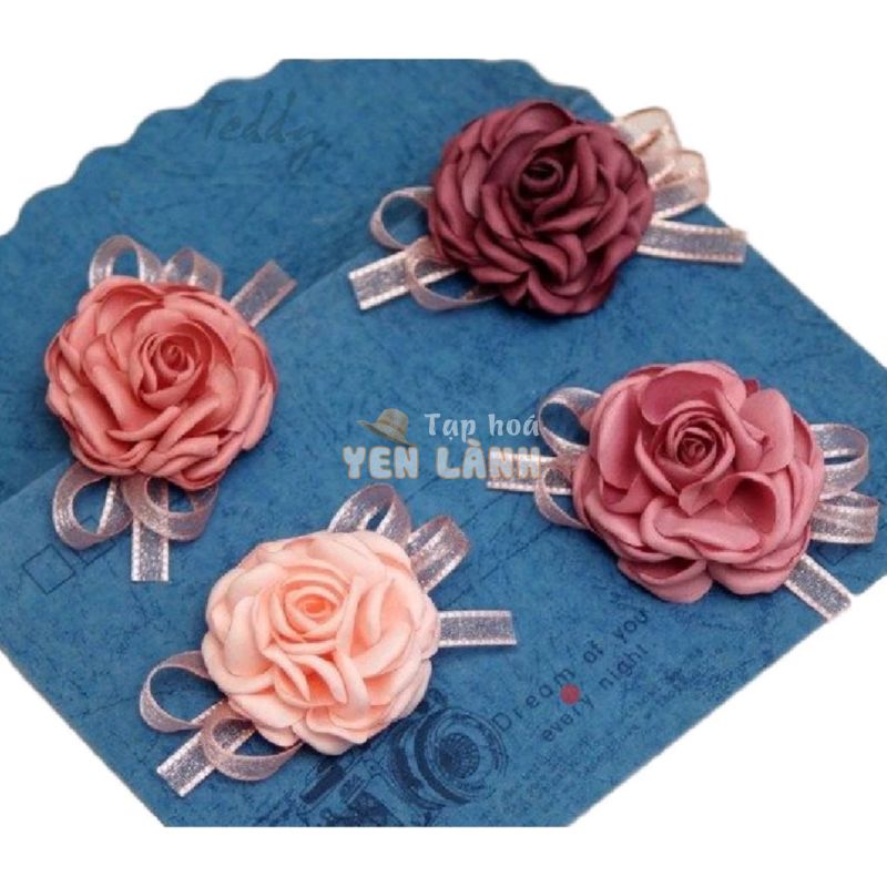 Cài áo hoa hồng lụa nơ voan handmade RP031