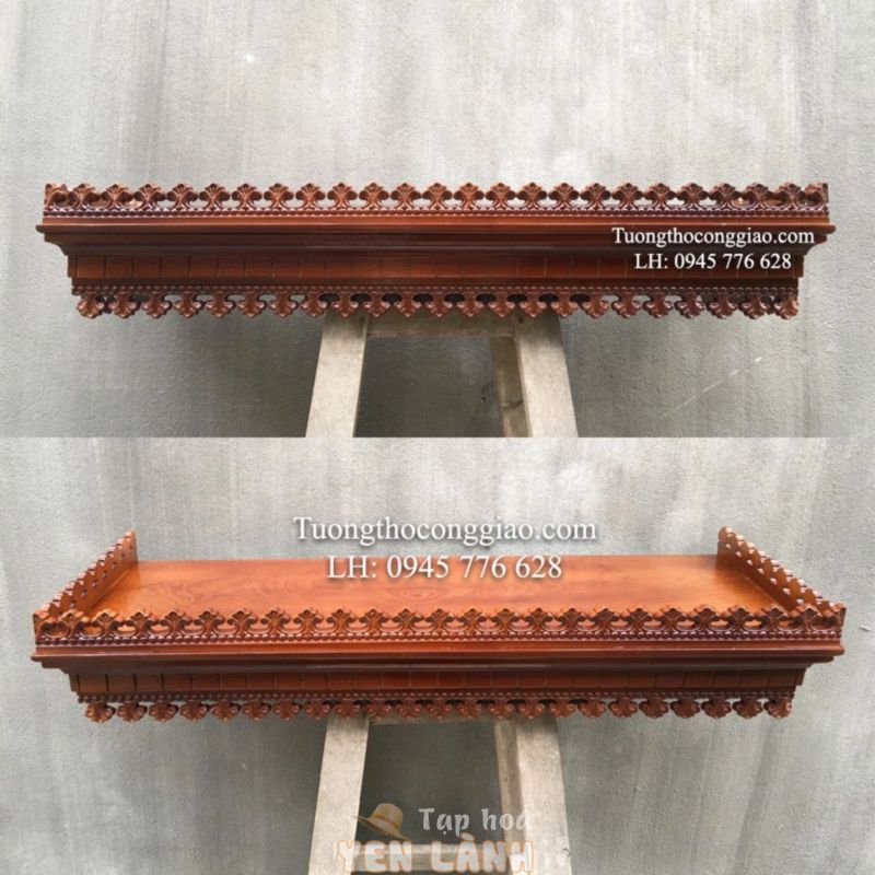 Bàn thờ Gia Tiên 80x30cm gỗ sồi vành hoa trên