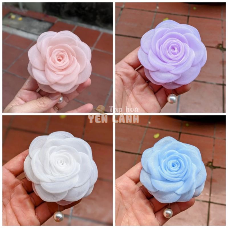 [ Hàng Thiết Kế ] Hoa cài áo handmade vải voan cao cấp size 8-9cm, có ghim cài lên áo váy