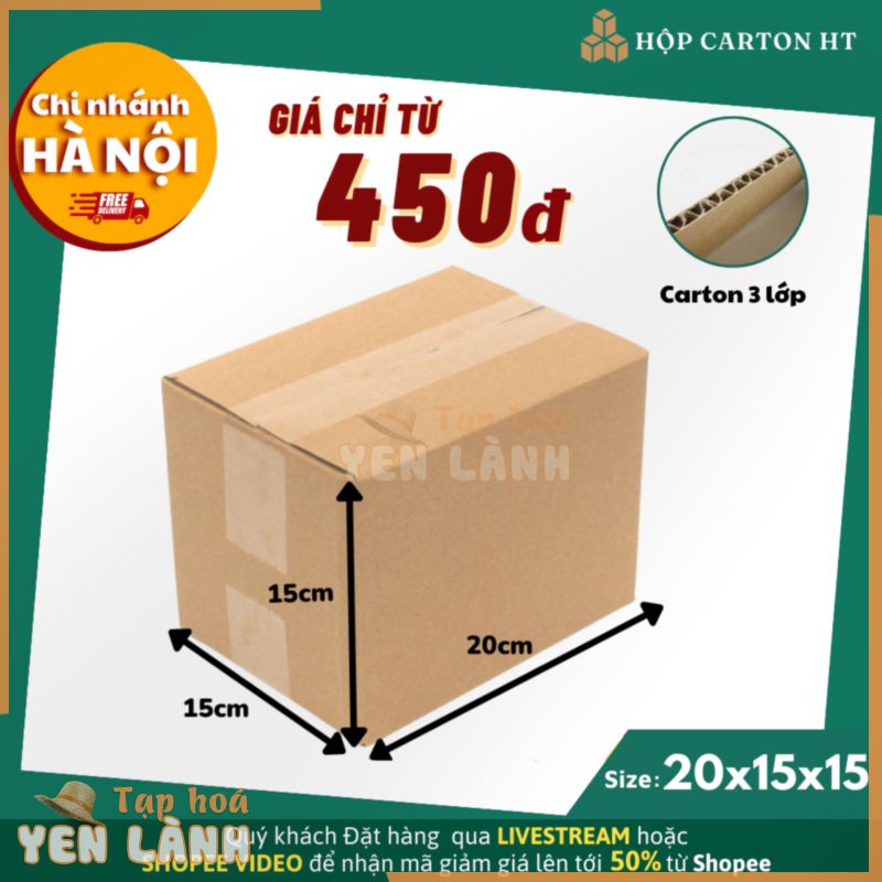 Hộp carton đóng hàng 20x15x15 đựng giày dép, phụ kiện đồ gia dụng giá rẻ – Hộp Carton HT