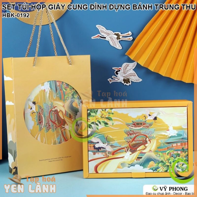 SET TÚI + HỘP GIẤY ĐỰNG BÁNH TRUNG THU IN HÌNH CUNG ĐÌNH TRUNG HOA HỘP ĐỰNG BÁNH TRỨNG QUÀ TẶNG DỊP LỄ TẾT HBK-0192