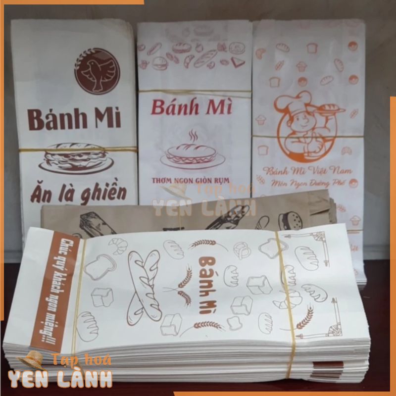 100 Túi Giấy Bánh Mì In Hình Kích Thước 13x25cm, Túi Đựng Bánh Mì Đạt Chuẩn An Toàn Thực Phẩm, 450đ/cái