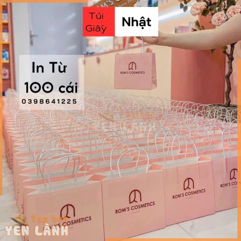 In túi giấy theo yêu cầu , túi giấy kraft mini , đựng son , mĩ phẩm , đựng quần áo , màu trắng, hồng