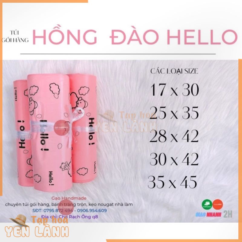 [SIÊU PHẨM- SIÊU DÀY-ĐỦ SIZE] TÚI GÓI HÀNG NIÊM PHONG GẠO HANDMADE93-NHỰA PE CAO CẤP-MÀU HỒNG ĐÀO IN CHỮ HELLO (2 mặt)