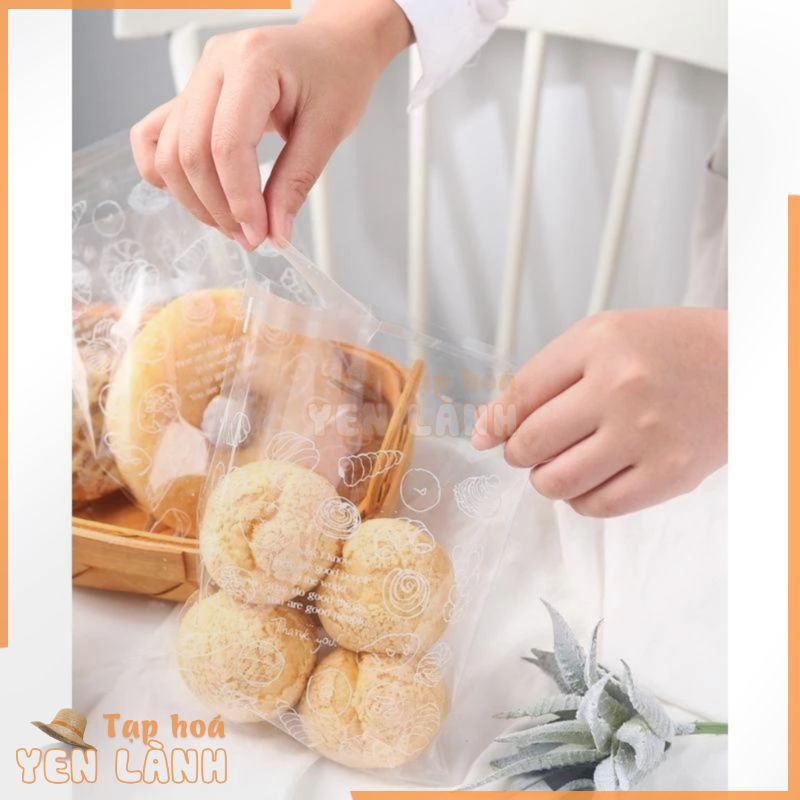 Túi Bánh Bánh Mì Sandwich SET 100 túi Lát Cookies Quy Bánh Ngọt Trong Suốt Dán Ni Lông In Hình Họa Tiết