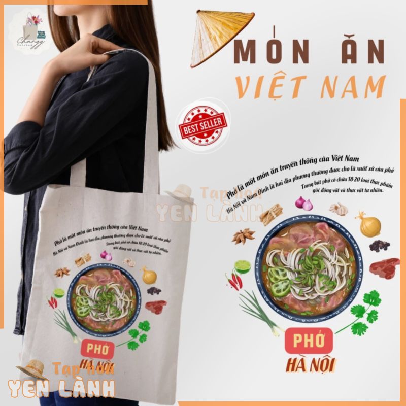 [Khoá kéo + túi con] Túi tote canvas ulzzang CHANGG.TOTE size 31x37cm in theo yêu cầu – BST Món ăn VN-Phở Hà Nội