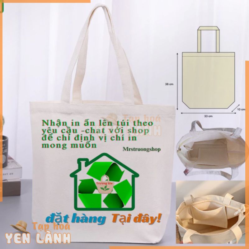 [Túi có in theo YC] Túi Vải canvas tote không khóa kéo có khóa kéo có túi con không giới hạn đã gồm túi và dịch vụ in