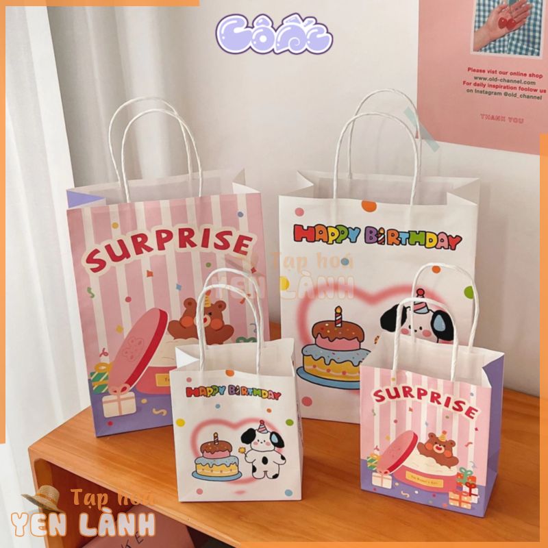 Túi Giấy Quai Xách Đựng Quà Tặng In Hình Cute Túi Mini Kraft Sinh Nhật Dễ Thương T01