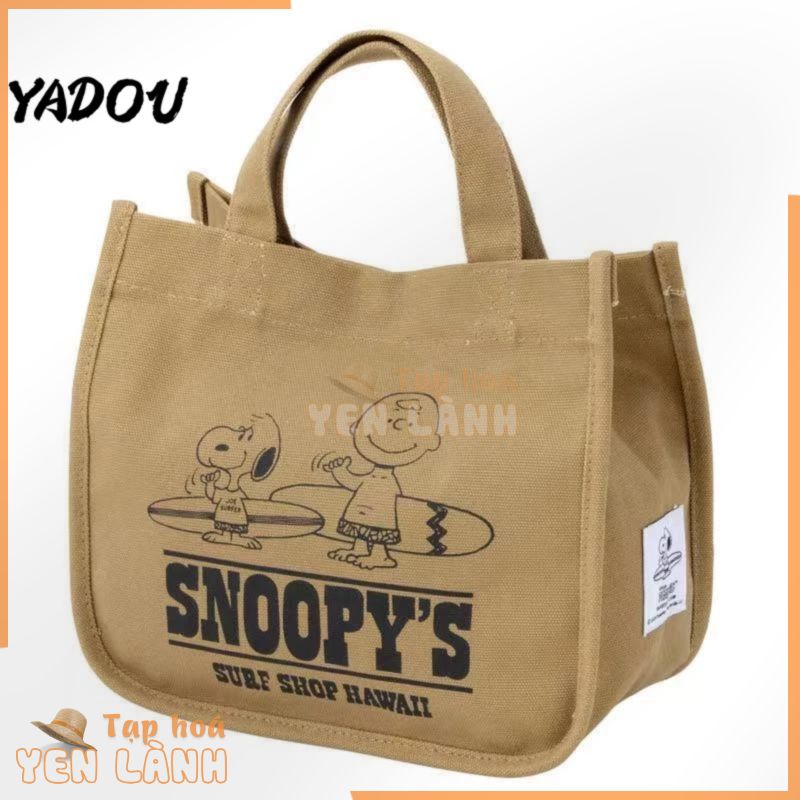 Yadou Túi Xách Tay Bằng Vải Canvas In Hình Snoopy Dễ Thương Có Ngăn Đựng Hộp Cơm Trưa