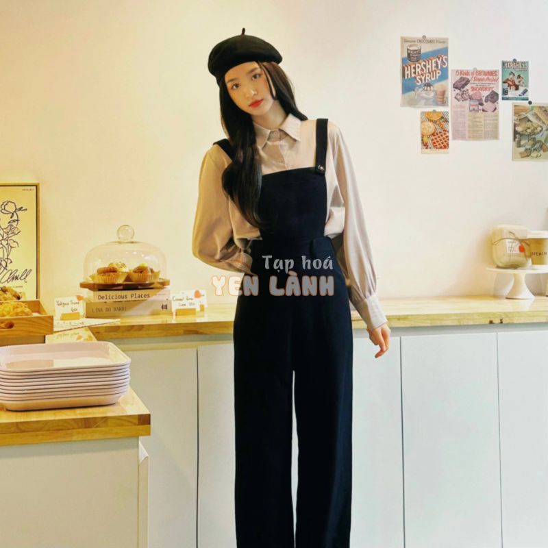 [Epiddora] MUSE JUMPSUIT – Quần Yếm cúc cài ống rộng dáng suông basic màu ĐEN (3 màu)