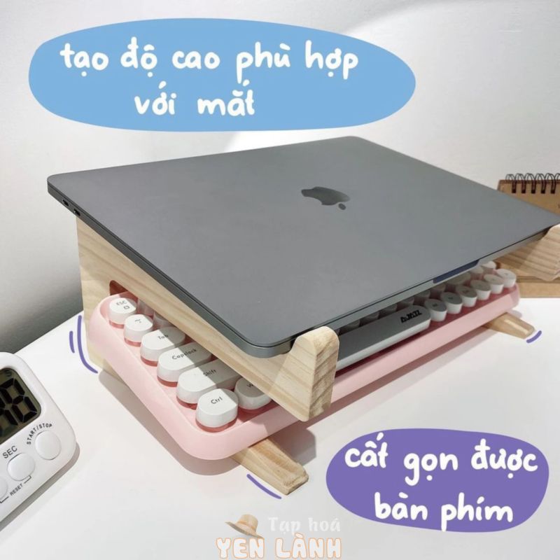 Kệ gỗ, giá đỡ để laptop, máy tính xách tay (<15,6 inch) có ngăn để bàn phím sáng tạo, chắc chắn, sang trọng