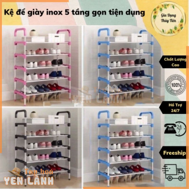 Kệ để giày inox 5 tầng được 10 đôi giày dép gọn tiện dụng 26x43x74cm