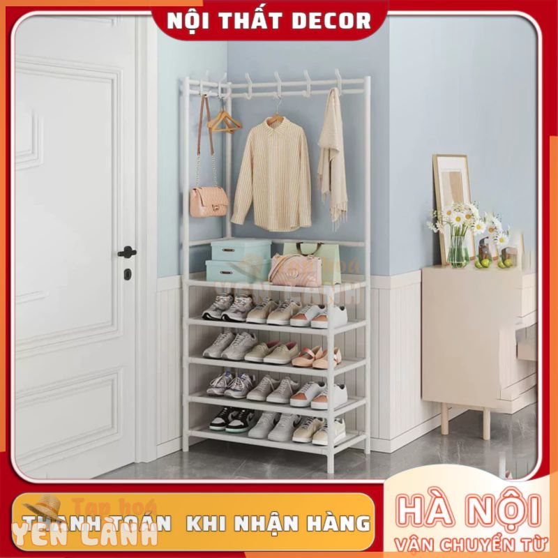 Kệ Để Giày Dép Đa Năng Phân Tầng Thông Minh Có Móc Treo Túi Xách Quần Áo Giá Treo 3 Trong 1 Tiện Lợi