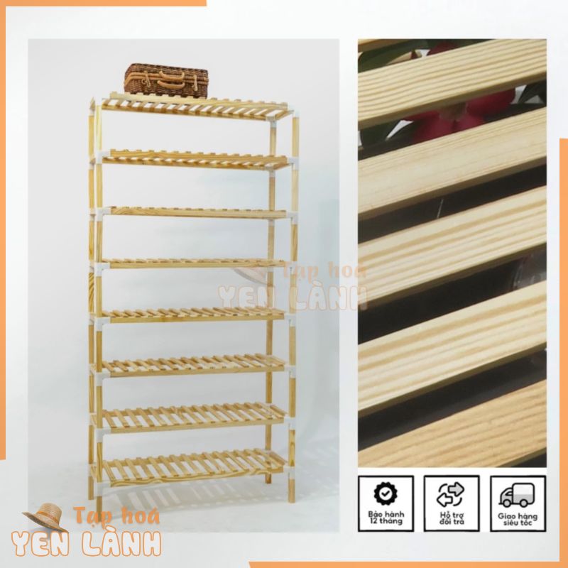 Kệ Để Giày 8 Tầng Gỗ Thông Mỹ 80x25x155CM, Tủ Đựng Giày Dép Đa Năng, Giá Để Giày Dép, Kệ Gỗ Lắp Ghép