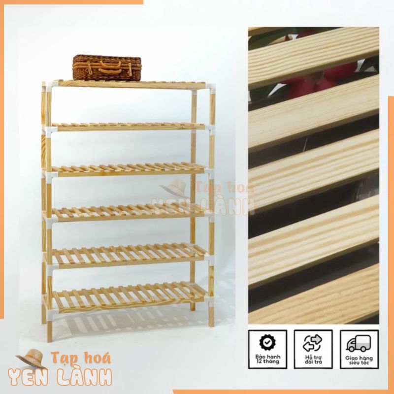 Kệ Để Giày 6 Tầng Gỗ Thông Mỹ 80x25x115CM, Tủ Đựng Giày Dép Đa Năng, Giá Để Giày Dép, Kệ Gỗ Lắp Ghép