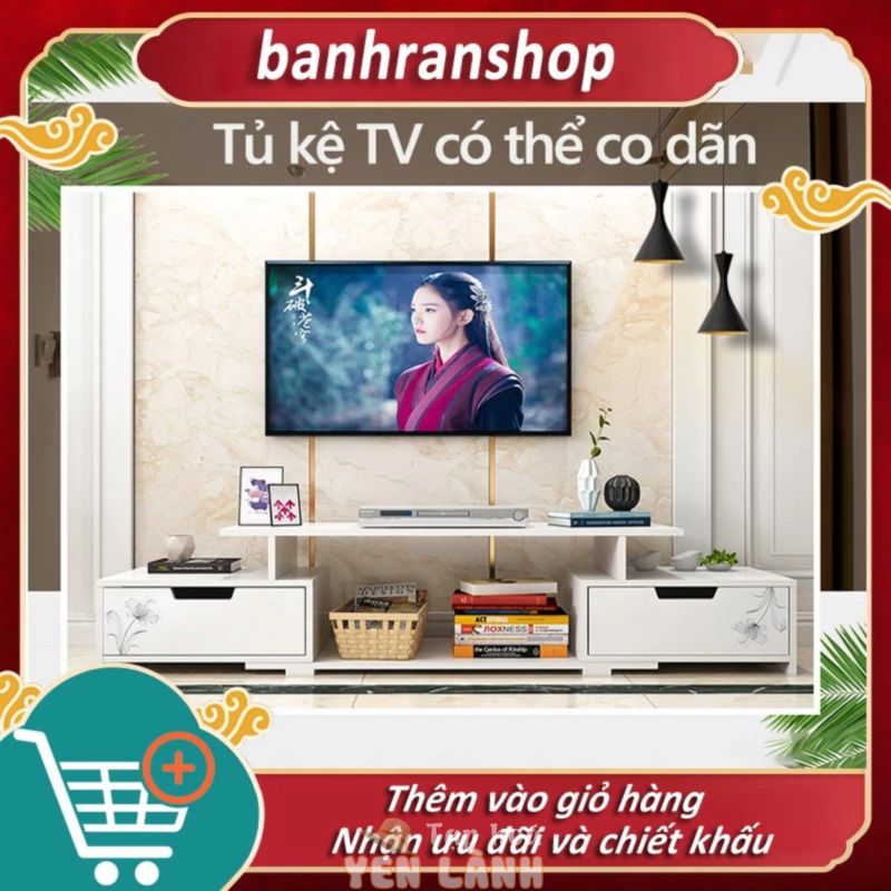 Tủ TV kệ tivi màu trắng có thể co giãn độ dài khoảng từ 90-120cm tủ bày tivi đơn giản thời trang nhỏ gọn ST22