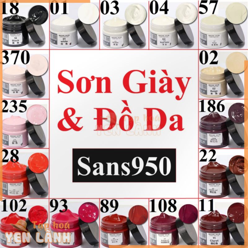 Sơn giày 56 màu nước Sans950 xi kem sửa chữa vết xước bong tróc giầy dép ghế ví túi da màu đen trắng nâu repaint customs