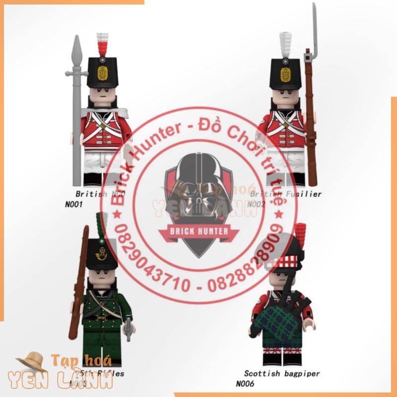 Army minifigures mô hình lắp ráp lính cận vệ Hoàng gia Anh quốc và tiêu binh nghi lễ kèn túi Scotland