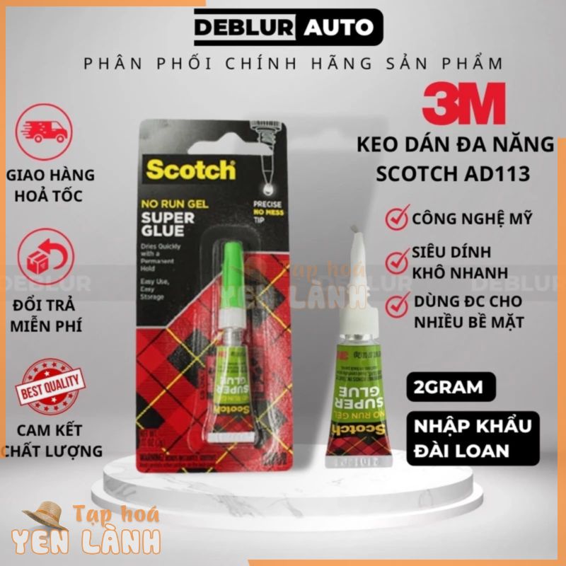 Keo dán giày 3M Scotch Ad113 2gram – dán gỗ, nhựa, cao su, sắt, da, gốm sứ – keo sệt nhanh khô dễ sử dụng