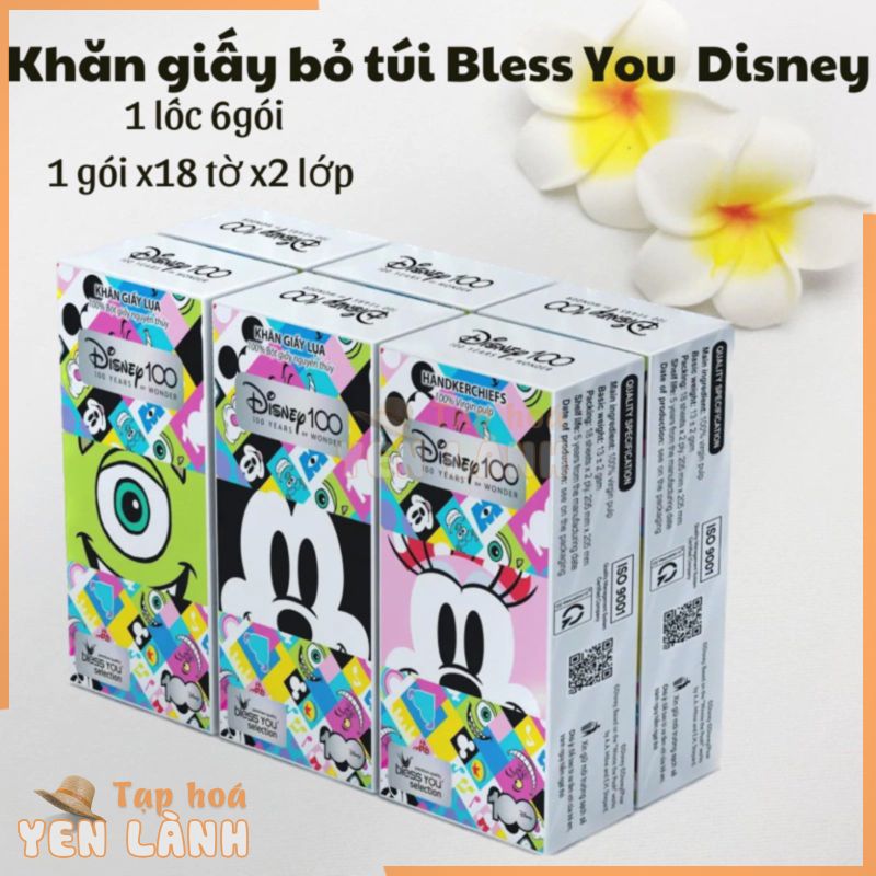 Khăn giấy lụa bỏ túi Bless You Disney – 100 year, 1 lốc, 6 gói, 1 gói 18 tờ