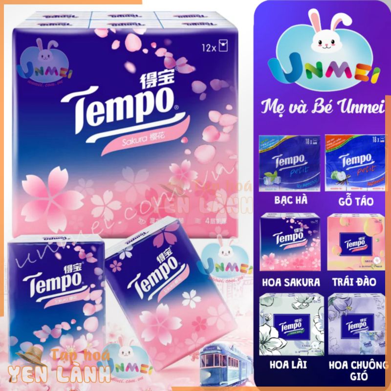 Tempo – Khăn Giấy Tempo 18 Gói Khăn giấy bỏ túi Tempo Petit Cao Cấp 12 gói 18 gói Mẹ và Bé Unmei