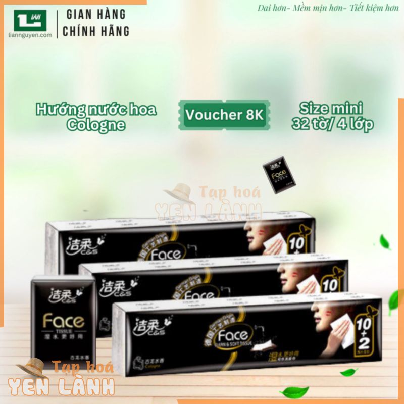 Khăn giấy bỏ túi Face đen 12 gói 4 lớp 32 tờ hương nước hoa cao cấp, giấy lau khô- LianNguyen