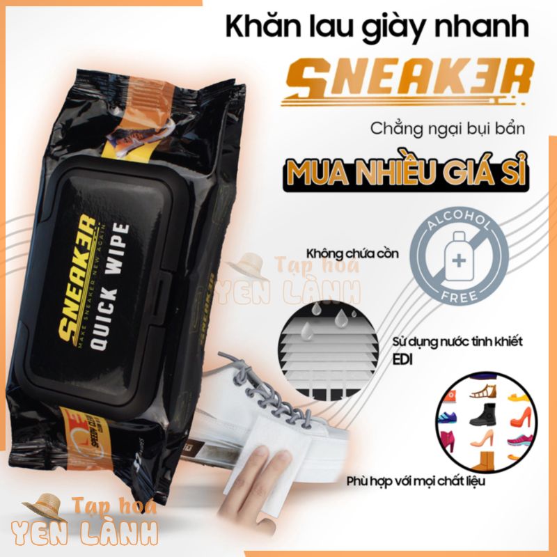 Khăn giấy ướt vệ sinh lau giày dép đa năng Sneak3r Quick Wipe gói 32 miếng, sạch giầy da, sneaker trắng, túi xách, bóp.