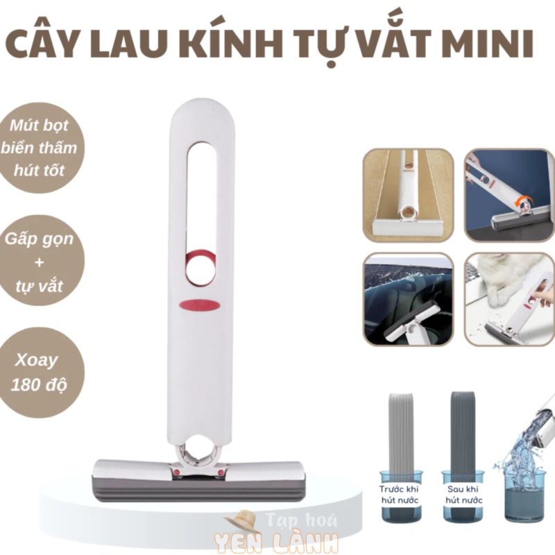 Cây Lau Kính Gấp Gọn Mini Tự Vắt Dụng Cụ Lau Vệ Sinh Mút Bọt Biển Siêu Thấm Vệ Sinh Bàn Bếp Bàn Làm Việc Kính Ô Tô