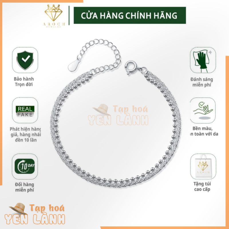 Vòng tay bạc 925 thương hiệu AROCH Jewelry, lắc tay bạc 2 lớp vòng bi nhỏ S0000