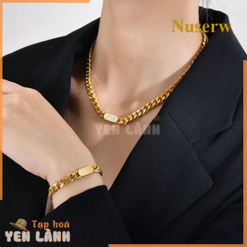 Nuserw Vòng Tay Vàng 18k Cho Người Phụ Nữ Chống Phai Màu Thép Titan Lắc Tay Hip Hop Dây Xích Dày Cặp Đôi Vòng Tay