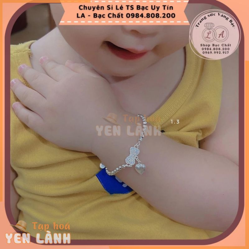 Lắc tay lắc chân bi mix nơ và charm treo trái tim cho bé