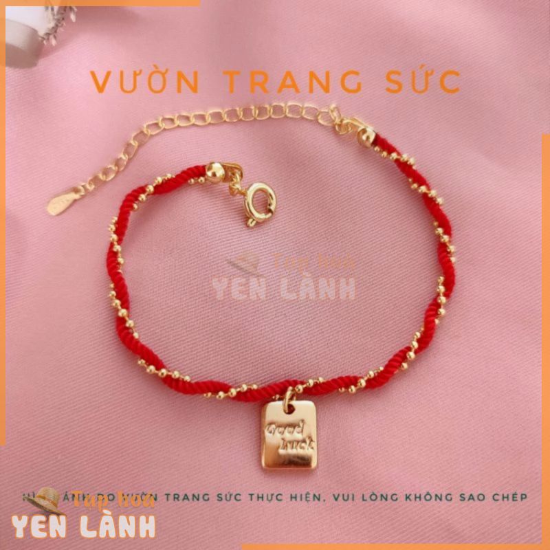 Vòng tay chỉ đỏ kim bạc S925 mạ vàng – Lắc tay chỉ đỏ charm bạc Ý mạ vàng may mắn, tài lộc Vườn Trang Sức