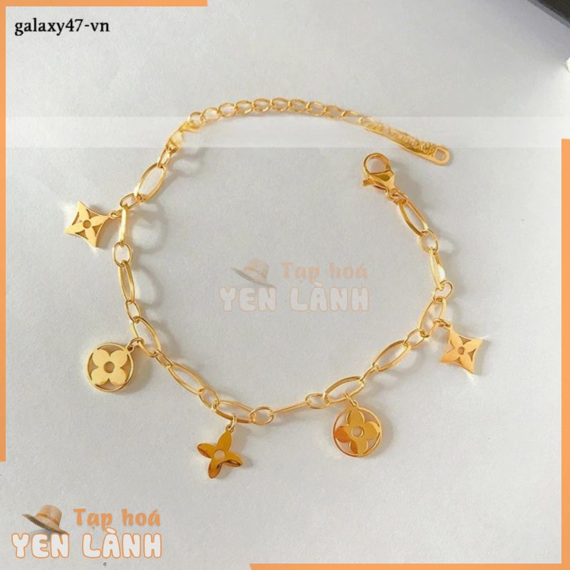 Vòng tay titan nữ thiết kế họa tiết cỏ bằng thép không gỉ, phong cách thời trang mạ vàng 4 lá 18k, cá tính trẻ trung