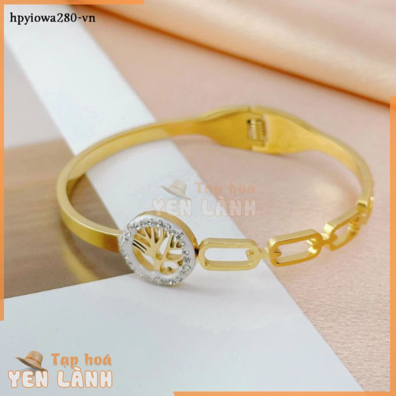 Jinshihui 18k mạ vàng thời trang hình học bằng thép không gỉ vòng tay em bé khay tiệc kim cương cây rỗng vòng tay bằng thép titan