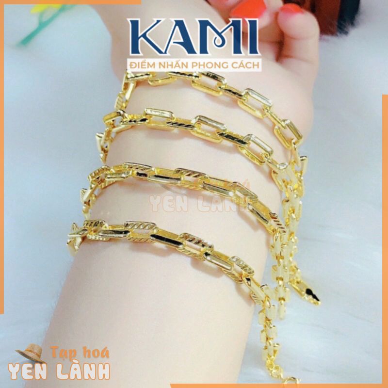 Lắc tay mắc xích vuông mạ vàng 18k siêu đẹp có size em bé KAMI trang sức sỉ LV38