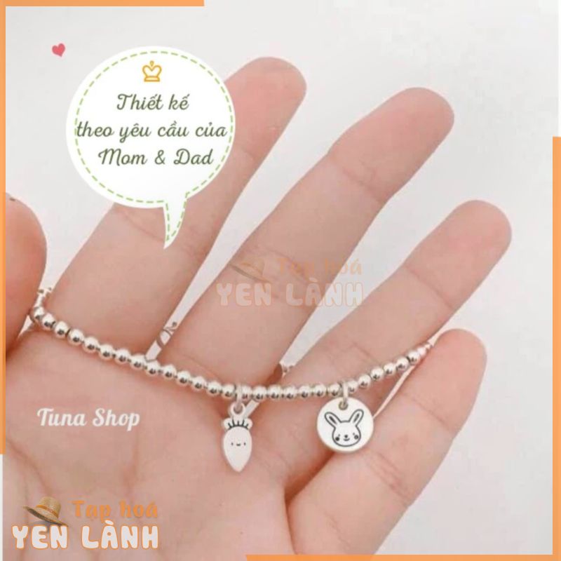 Vòng tay bạc em bé hàng thiết kế, Lắc bạc bi cho bé được khắc chữ theo yêu cầu TUNA SILVER Trang sức bạc